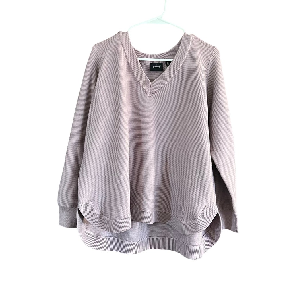 Cyrus Women 1X Mauve Shadow Ribbed V-Neck High-Low Sweater R621508GWM NWT
